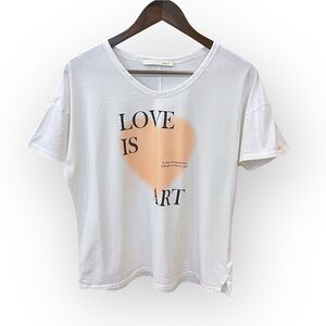 OUI Love is art graphic white tshirt, short sleeve, 100%Cotton, size 10
